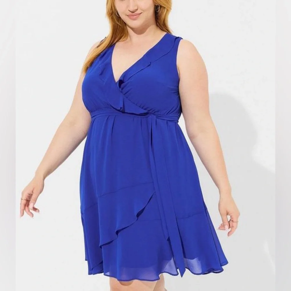 Mini Chiffon Ruffle Surplice Dress 0X